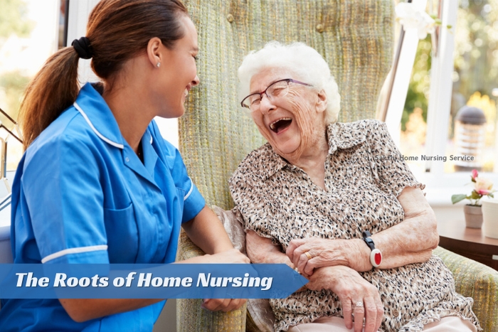 A joyful elderly woman laughing with a Sakthi Home Nursing Service nurse in Coimbatore, capturing the essence of compassionate home nursing and its deep-rooted history