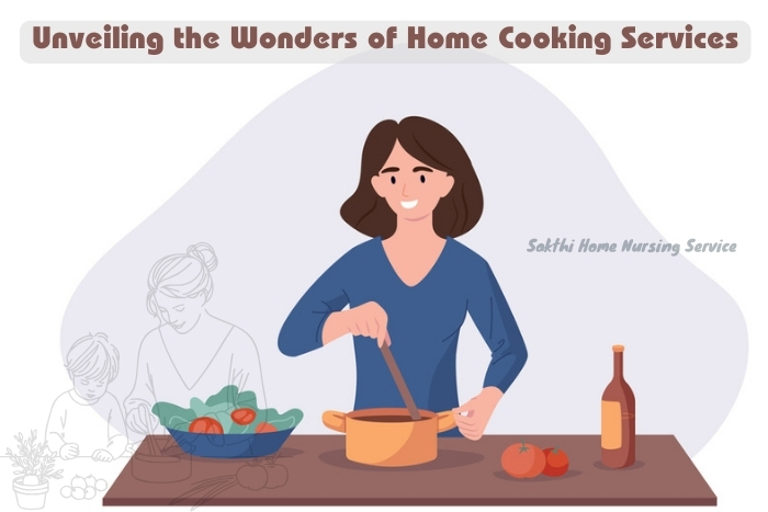 Personalized home cooking experience in Coimbatore, featuring a Sakthi Home Nursing Service cook crafting a healthy, home-made meal.