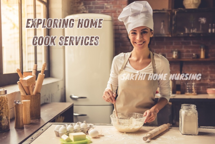 Smiling female home cook preparing dough in a kitchen, showcasing the culinary expertise available through Sakthi Home Nursing Service's home cook services in Coimbatore.