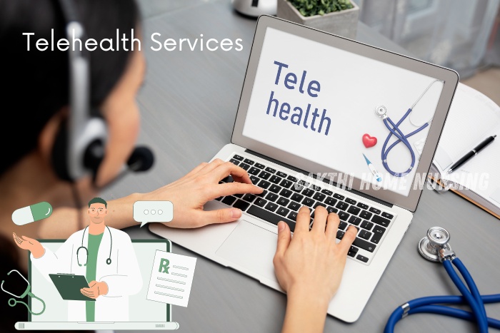 Telehealth services in Coimbatore by Sakthi Home Nursing. Healthcare professional using a laptop for telehealth consultation, highlighting the convenience and accessibility of remote medical support