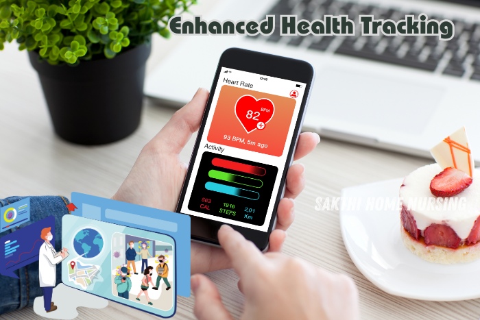 Using enhanced health tracking apps on a smartphone to monitor heart rate and activity, promoting better health management with Sakthi Home Nursing Service in Coimbatore.