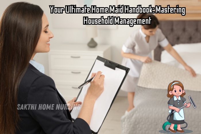 Professional maid service organizing and managing household tasks, ensuring cleanliness and order. Sakthi Home Nursing Service in Coimbatore offers expert home maid services to help you master household management with ease