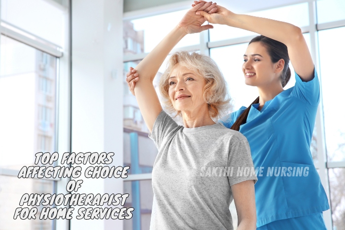 Physiotherapy home services by Sakthi Home Nursing Service in Coimbatore. Skilled physiotherapist assisting an elderly woman with arm exercises to improve mobility and flexibility