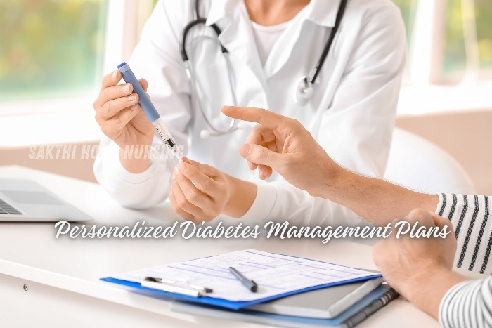 Healthcare provider consulting with a patient about insulin administration, focusing on customized in-home diabetic care